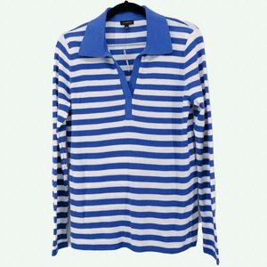 Talbots Johnny Collar Pullover Blue Mariner Stripe Size Medium NWT